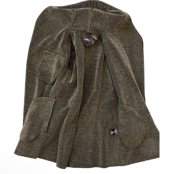 Sam Edelman Sydney Hooded Faux Leather Shearling Brown Coat Medium - Picture 12 of 14